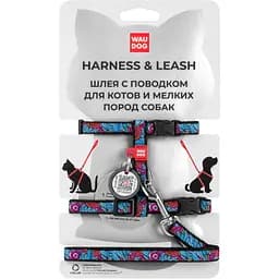 Шлея з повідцем для котів Waudog Nylon Літо з QR паспортом XS 25-40х20-30х1/122 см різнокольоровий (5482)