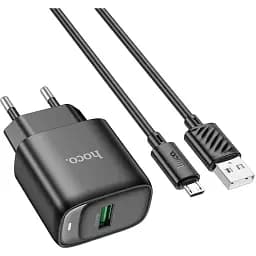 Мережевий зарядний пристрій з кабелем Hoco C140A Smart single port QC3. 0 charger set(Micro)(EU) чорний