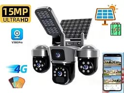 Вулична 4G камера DF01  15Мп  з 3 лінзами  сонячна панель зарядки прожектор акумулятор 10000мАг  PIR сенсор руху