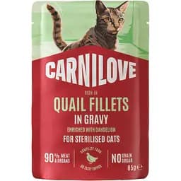 Влажный корм для стерилизованных кошек Carnilove Gravy Quail with Dandelion Sterilised перепела и одуванчика в соусе 85 г
