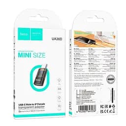 Перехідник Hoco UA36D USB-C male to iP female transparent adapter адаптер 3 ампери чорний - мініатюра 2