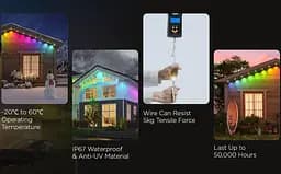Гірлянда Smart LED Govee H705A Permanent Outdoor Lights RGB, IP67, 30м, кабель прозорий - мініатюра 7