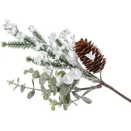 Ветка для декора 23.5 см Искусственные материалы для декора и флористики с ягодами и шишкой Зеленый