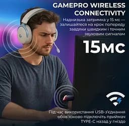 Игровые наушники беспроводные GamePro HSW-191-WHB Asgard Skadi Wireless 7.1 White-Blue - мініатюра 4