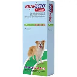 Таблетки жувальні Bravecto TriUNO 200 мг від бліх кліщів та гельмінтів для собак вагою від 10 до 20 кг 3 шт.