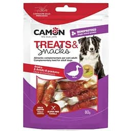 Ласощі для собак кальцієва кісточка обмотана качкою Camon 80г