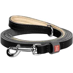 Повідець для котів та дрібних собак Waudog Classic, шкіряний, розмір XXS-XS, 122х1,2 см, чорний