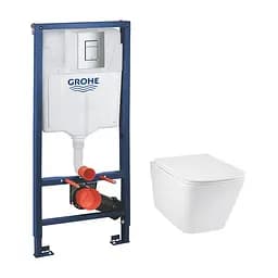 Комплект 4 в 1: Инсталляция Grohe Rapid SL 3 в 1 38772001 + Унитаз безободочный Kroner Eifel WHI523629 RIMLESS с сиденьем Slim Duroplast / Soft-close / Quick relase KE523629WHIR (387720