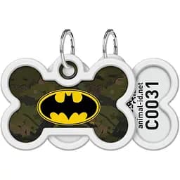 Адресник для собак и кошек Waudog Smart ID с QR паспортом, Бэтмен зеленый, L, 40х28 мм