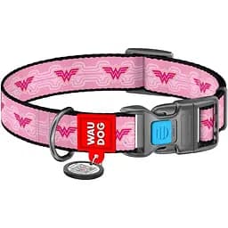 Нашийник для собак Waudog Nylon Чудо-жінка 1, з QR паспортом, пластиковий фастекс, 24-40х2 см