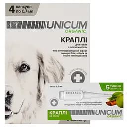 Краплі Unicum Organic від бліх та кліщів для собак на натуральній основі 4 шт. (UN-026)