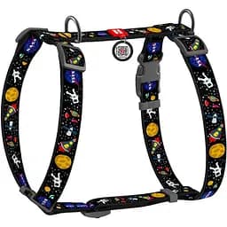 Шлея для собак Waudog Nylon анатомічна H-подібна з QR-паспортом, малюнок "NASA", пластиковий фастекс, L