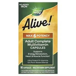 Вітаміни та мінерали Nature's Way Alive! Max6 Potency No Added Iron, 90 капсул