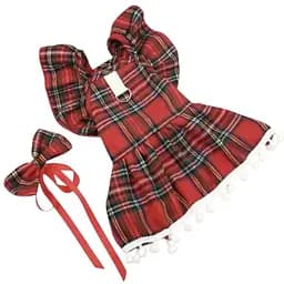 Платье Ginger для животных L Клеточка красная Заколка бантик Д-32 см ОГ-40-44 см 4.5-5.5 кг