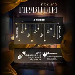 Гірлянда-штора Місяць та зірки розмір 3*0,9 м 12 фігур, синій GarlandoPro WYF11BL - мініатюра 2