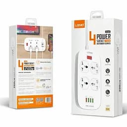 Мережевий зарядний пристрій подовжувач LDNIO SC4407 4 USB 4 розетки 2m білий - мініатюра 9