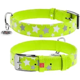 Нашийник для собак Waudog Glamour шкіряний з QR паспортом, візерунок Зірочка, світиться/світловідбивний, M, Ш 25 мм, Дов 38-49 см (4823089301365)