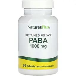 Пара-аминобензойная кислота пролонгированного действия (ПАБК) Natures Plus PABA 1000 мг 60 таблеток