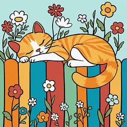 Набор для росписи по номерам для детей 5+ Котик на заборе, Ideyka, 25x25 см, КНО1232