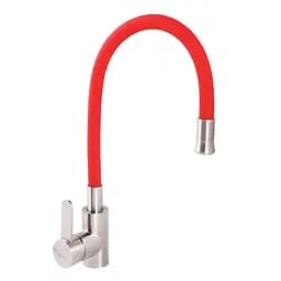 Змішувач для кухні Zerix LR74004-1 з червоним гнучким виливом LL1476 Нержавіюча сталь