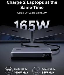 УМБ Ugreen 25000mAh 165W PD3.1/QC, USB-A,USB-С IN/OUT, with built in 2xUSB-C cables (PB552) Gray - мініатюра 3