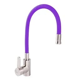 Смеситель для кухни Zerix LR74004-8 с фиолетовым гибким изливом LL1478 Нержавеющая сталь