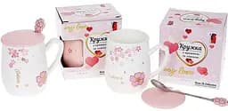 Кружка фарфорова "Sakura" з кришкою та ложкою Bona Ø7.5 см kuh0009793 - мініатюра 2