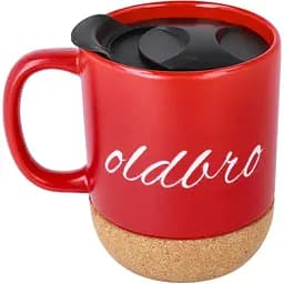 Керамічний кавовий кухоль OldBro RedWhite 400 мл з корковим дном і кришкою