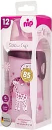 Поїльник з трубочкою Nip Straw Cup Жирафи 330 мл бузковий (35068) - мініатюра 3