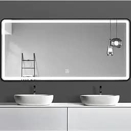 Дзеркало Dusel Led DE-M0065D Black 100x75 см сенсорне включення + підігрів+ годинник/темп, Чорний - мініатюра 2