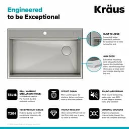 Кухонна мийка Kraus Kore KWT310-33, Нержавіюча сталь - мініатюра 5