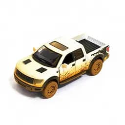 Детская модель машинки пикап Ford F-150 SVT Raptor-Supercrew Muddy Kinsmart KT5365WY инерционная, 1:46 White