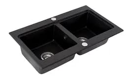 Кухонна мийка гранітна Rea Caddy подвійна black ZLE-00132, Чорний
