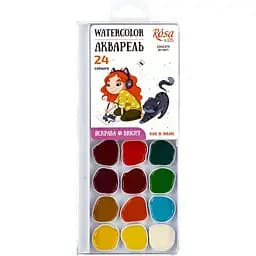Набір акварельних фарб Cats with a Girl 24 кольорів б/пензлика Rosa Kids