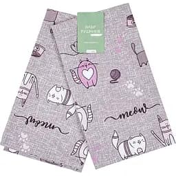 Набір кухонних рушників Home Line Кіт на кухні напівпанама 60х40 см 2 шт. сірий (175291)