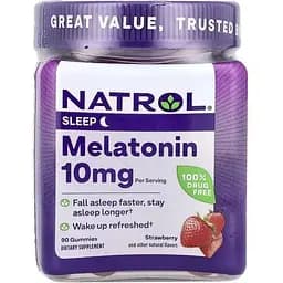 Натуральна добавка Natrol Melatonin 10mg Gummies, 90 желейок полуниця