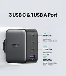 Зарядний пристрій блок-адаптер живлення Ugreen CD226 100 W Wall Charger (40747) - мініатюра 2