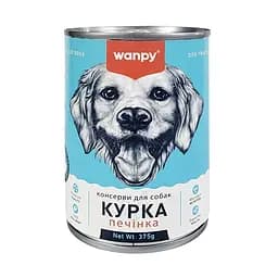 Пашт.эт для собак Wanpy Chicken & Liver 375 г — влажный корм с курицей и печенью, без злаков, для щенков и собак
