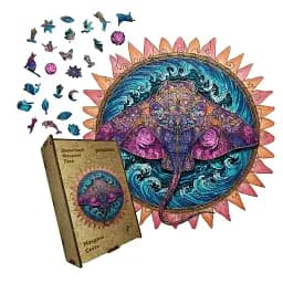 Дерев'яний фігурний пазл Мандала Ската, А1, Дерев'яна коробка 500+ елементів