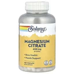 Магній цитрат Solaray Magnesium Citrate 400 mg, 90 вегакапсул для підтримки серця, м'язів, нервової системи