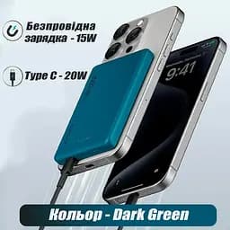 Повербанк MagSafe Kuulaa з бездротовою зарядкою для iPhone 5000 mAh 20W Dark Green - мініатюра 3