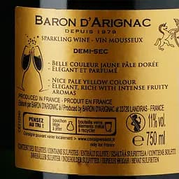 Вино ігристе Baron d'Arignac Demi-Sec, біле, полусухе, 11%, 0,75 л (27763) - мініатюра 3