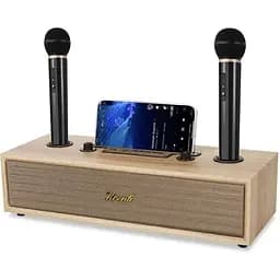 Портативна колонка ретро для караоке Kisonli G102 Bluetooth 1800 mAh 16 Вт 2 мікрофони Wooden