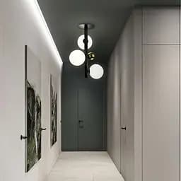 Видовжений чорний світильник на 3 білих плафони Line.F MJ 86/3 BK