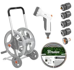 Металевий візок зі шлангом Bradas WHITE LINE 1/2" 50 м та аксесуарами комплект для поливу SILVER PRO SET (WL-AG33350SET1)