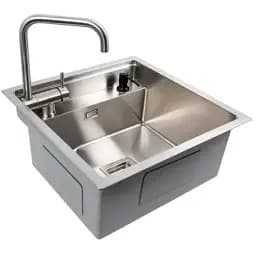 Кухонна мийка Platinum Handmade TZ одночашева зі змішувачем квадратна з нержавіючої сталі 50x50x20 см