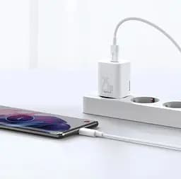 Мережевий зарядний пристрій 3A/25W з входом Type-C BASEUS Super Si кабель Type-C універсальне заряджання для телефона Білий - мініатюра 3