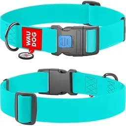 Нашийник для собак Waudog Waterproof з QR паспортом, світлонакопичувальний, пластиковий фастекс, XXL, 46-70х4 см, бірюзовий