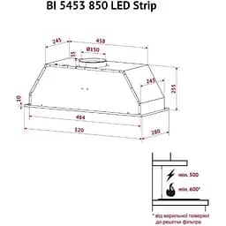 Витяжка вбудована Perfelli BI 5453 BL 850 LED Strip - мініатюра 11