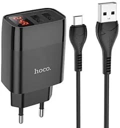 Зарядний адаптер з дисплеєм Hoco C86A Illustrious 2 порти + кабель мікросб чорний